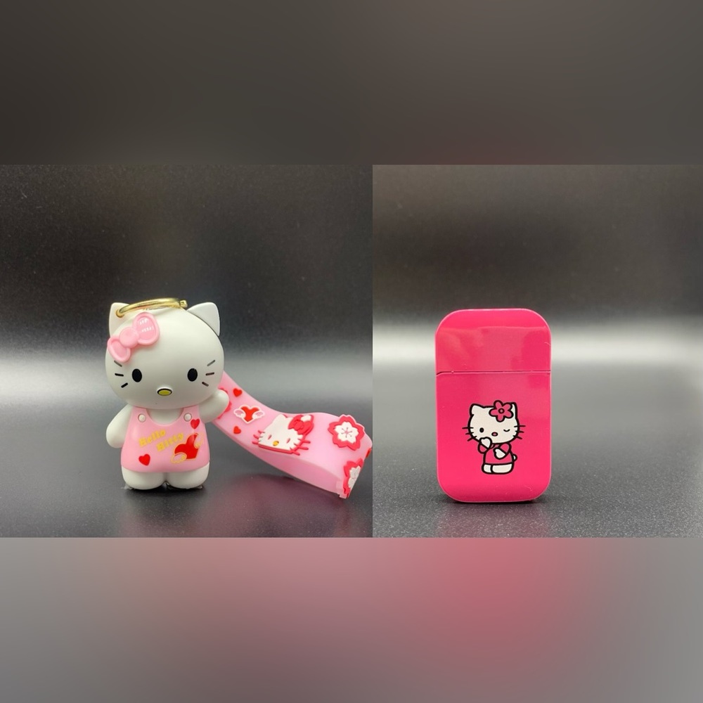 2 X Hello kitten pink flame refillable lighters
